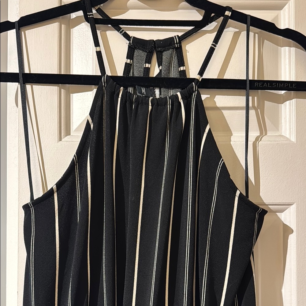 Black and White Striped Halter Romper